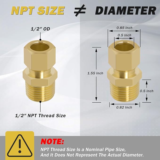 53 Pcs Brass Compression Fittings Assortment Kit, 1/8" 3/16" 1/4" 3/8" 1/2" OD Tube & NPT Thread Compression Union Fittings Connectors & Compression Sleeves Ferrules