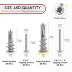 Hilitchi 112-Pieces Large Small Zinc Self Drilling Drywall/Hollow-Wall Anchor Assortment Kit