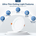 Amico 48 Pack 4 Inch 5CCT Ultra-Thin LED Recessed Dimmable Ceiling Light with Junction Box, 2700K/3000K/3500K/4000K/5000K Selectable, 10W Eqv 60W, 800 Lumens, High Brightness Downlight - ETL&FCC