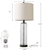 Oneach 27.75” Table Lamps Set of 2, Black Modern Bedside Lamp with LED Night Light, USB A+C, Glass Lamps for Living Room, Bedroom, Nightstand, Office, End Table (2 Bulbs Included)