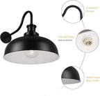Outdoor Gooseneck Barn Light,16 Inch Dome Wall Sconce Farmhouse Exterior Mount Light Vintage Lighting Fixture Industrial Lantern, Entryway, Garage, 2 Pack, Black+White, (RZ007L-2 BK+WH)