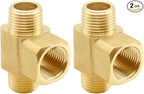 2PCS 3/8 Inch Brass Tee Pipe Fitting 3/8" NPT Male x 3/8" NPT Female x 3/8" NPT Male for Water/Oil/Gas