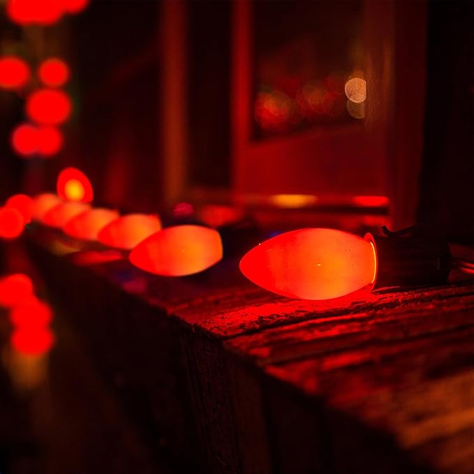 C9 Red Valentines Christmas Light Bulbs, 25 Pack Ceramic Red Replacement Light Bulbs, E17 Intermediate Base Edison Bulb for Outdoor Christmas Lights Valentines Decor Lights, 7 Watts