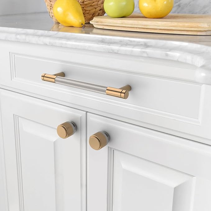 Amerdeco 10 Pack Champagne Bronze Satin Nickel Knurled Cabinet Knobs Kitchen Cabinet Pulls for Drawer Dresser, Cupboard and Wardrobe ZH040