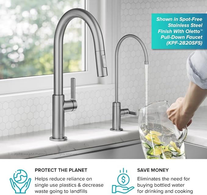 KRAUS Oletto Single Handle Drinking Water Filter Faucet for or Water Filtration System in Matte Black, FF-103MB