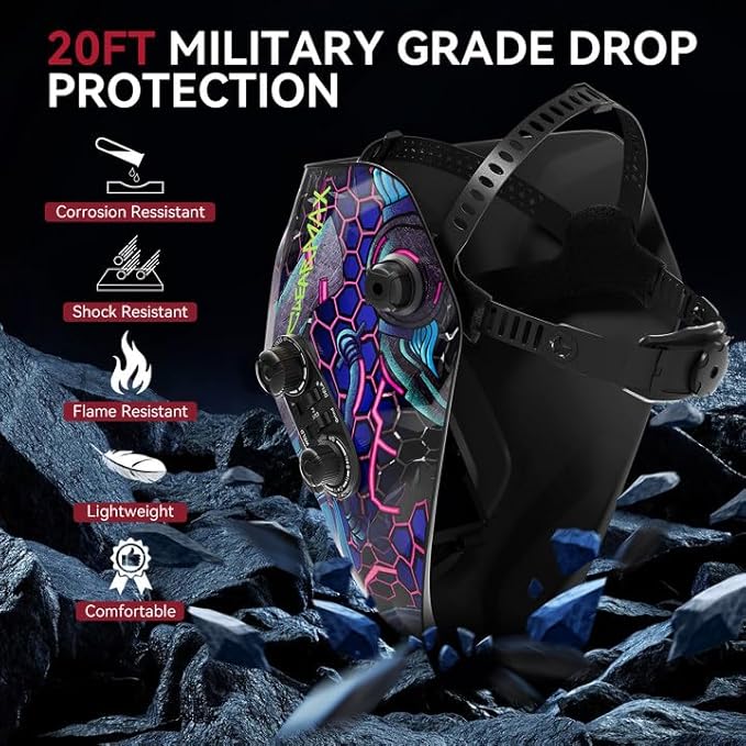 ARCCAPTAIN True Color Solar Power Welding Hood, 3.94"X3.66" Large Viewing Screen Auto Darkening Welding Helmet with 4 Arc Sensor Solar Powered, Wide Shade 4-5/5-9/9-13 Welding Mask, HSH-G999-PB