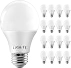 LUXRITE A19 LED Bulb 60W Equivalent, 3000K Soft White, 800 Lumens, Dimmable Standard LED Light Bulbs 9W, Enclosed Fixture Rated, Energy Star, E26 Medium Base - Indoor and Outdoor (16-Pack)