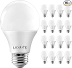 LUXRITE A19 LED Bulb 60W Equivalent, 3500K Natural White, 800 Lumens, Dimmable Standard LED Light Bulbs 9W, Enclosed Fixture Rated, Energy Star, E26 Medium Base - Indoor and Outdoor (16 Pack)