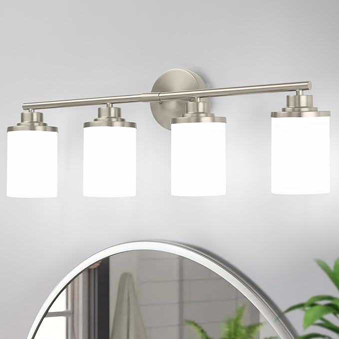 Bathroom Light Fixtures,Brushed Nickel Bathroom Lights,4-Light Vanity Light,Bathroom Light Over Mirror,Modern Bathroom Vanity Light Fixture,Bathroom Sconces with Frosted Glass