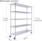 60"x18"x72" PRIME HEAVY DUTY Chrome 5-Tier Wire Shelving 4000 LBS MAX Capacity Storage Rack for Commercial, School, Home, Garage, Warehouse, Industrial, and Hospital Uses (with Wheels)
