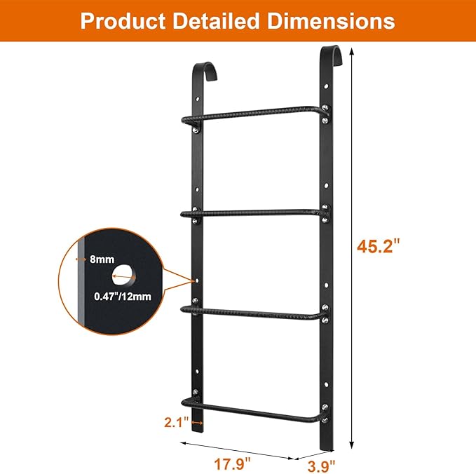 4-Rung Window Well Ladder Hooked, Heavy Duty Steel Fire Escape, Powder-Coated Basement Egress Wall Mounted, 45.2" Lx17.9 W, Black