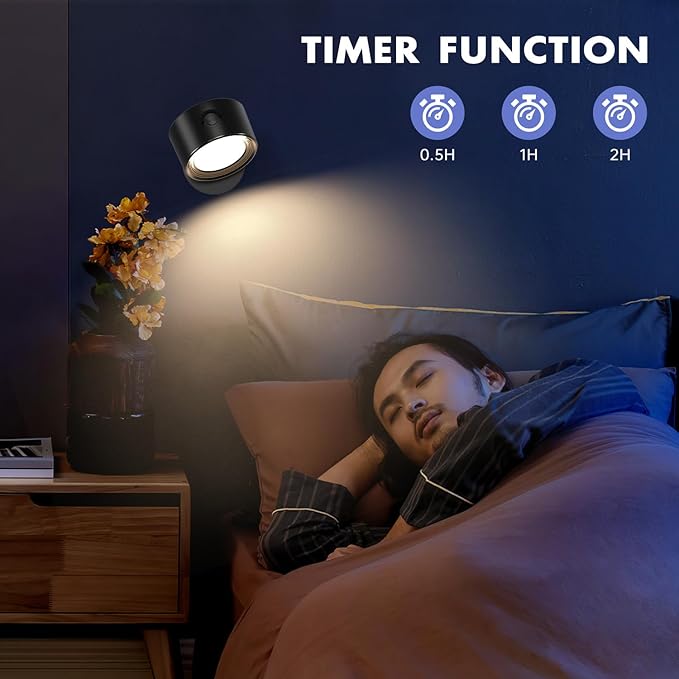 LED Wall Lights with Remote, 1 Pack RGB Rechargeable Wall Mounted Reading Sconces Lamp 3000mAh, 3 Colors & Dimmable Magnetic 360° Rotation Cordless Wall Lighting Spotlights for Bedroom Bedside Hallway