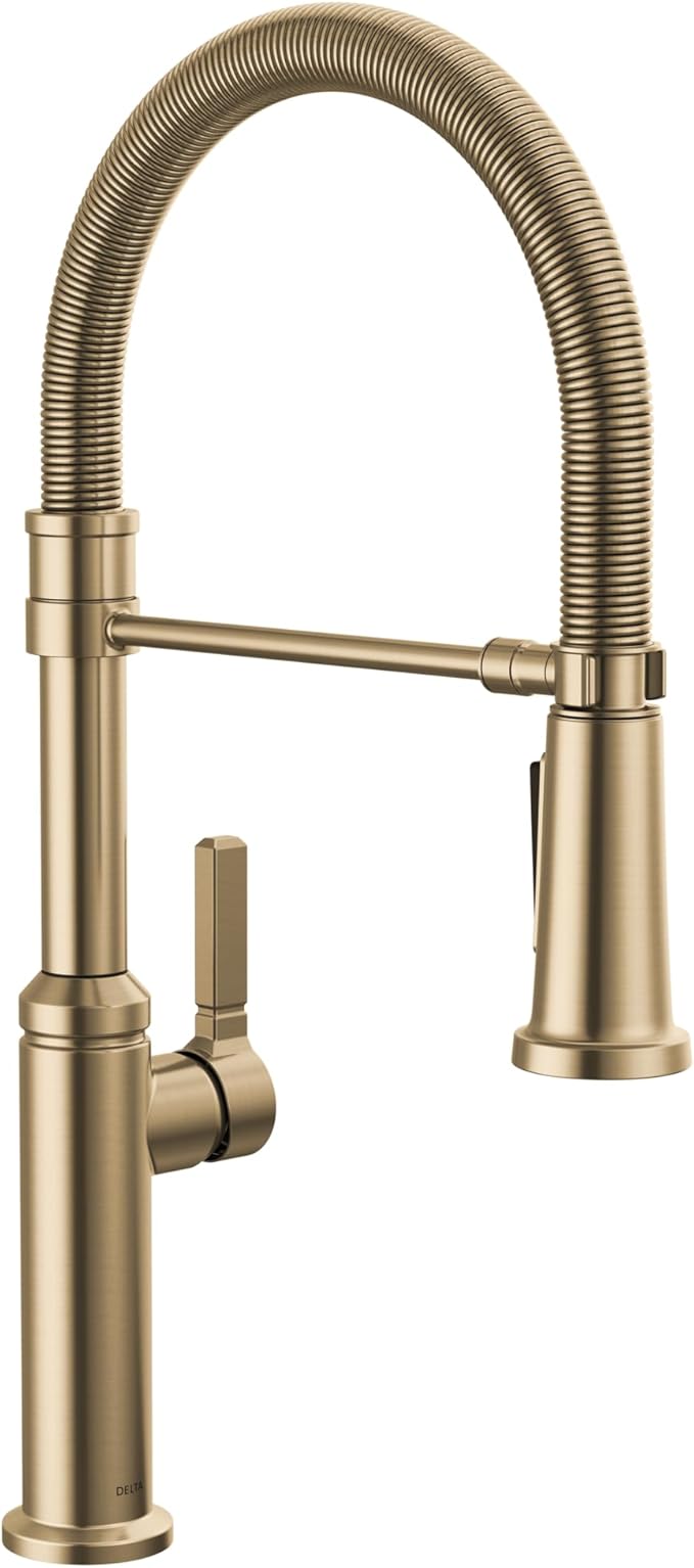 Delta Rhett Pro Style Commercial Kitchen Faucet with Pull Down Sprayer, Single Hole Brushed Gold Kitchen Sink Faucet, Single Handle, Champagne Bronze 18829-CZ-DST