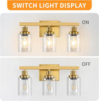 3 Light Gold Bathroom Light Fixtures, Bathroom Vanity Light Over Mirror, Gold Wall Sconce Vanity Lighting with Clear Glass Shade,Modern Farmhouse Bath Wall Lamp for Mirror Kitchen