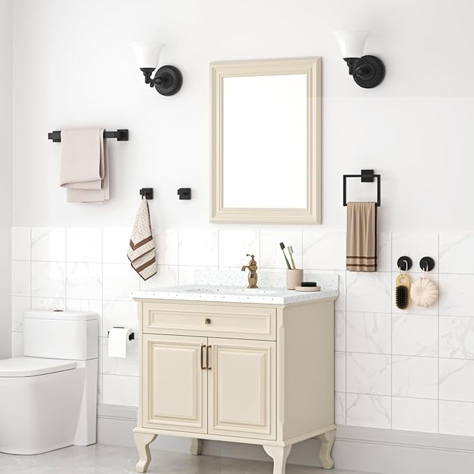 Bathroom Hardware Accessories Set: 7-Pieces Bath Towel Bar Set, Towel Racks for Bathroom Wall Mounted, SUS304 Stainless Steel, Matte Black