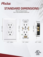 AIDA Outlet White Duplex Receptacle with Wall Plate, Electrical Outlet Electrical Wall Outlet, 15 Amp Outlet 125V, Self-Grounding, 2-Pole, 3-Wire, 5-15R, UL Listed, 10 Pack, Tamper Resistant