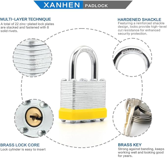 Keyed Alike Laminated Steel Padlocks with Normal Shackle for Sheds, Fences & Lockers (24-Pack)