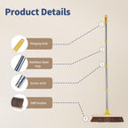 Floor Scrub Brush with Long Handle - 60" Heavy Duty Deck Brush with Stiff Natural Palmyra Bristle for Scrubbing, Outdoor Scrubber Brushes for Cleaning Concrete Floor, Garden, Patio, Shower