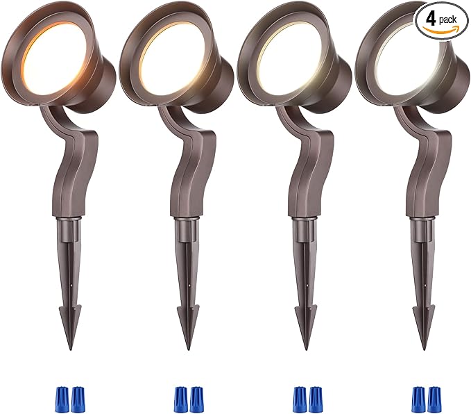 LEONLITE 12W/7.3W/3.7W Dimmable 5CCT LED Low Voltage Landscape Lights, Wall Wash Landscape Lighting Outdoor, 12V Landscape Spotlight, ETL, Aluminum, IP65 Waterproof, Pack of 4