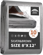 RAINDEWAY Tarps Heavy Duty Waterproof 8x12 Feet,10Mil Thick Multipurpose Poly Tarp Cover with Metal Grommets and Reinforced Edges,Silver/Brown Tarp