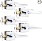 Probrico Polished Chrome Privacy Door Handle Lockset Heavy Duty Square Interior Door Lever for Bedroom or Bathroom Reversible Keyless Handleset Door Knob Slim Handed Levers, 5 Pack