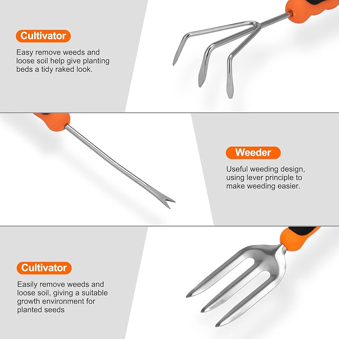 Gardening Tool Set, CHRYZTAL Stainless Steel Heavy Duty Gardening Tool Set, with Non-Slip Rubber Grip, Storage Tote Bag, Outdoor Hand Tools, Ideal Gardening Gifts for Women