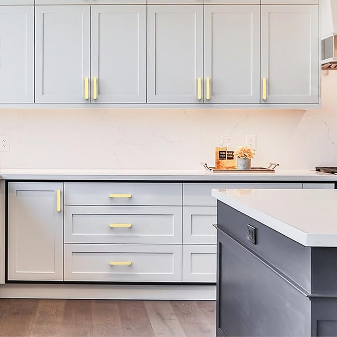 Amerdeco 10 Pack ZH0005MGP Brushed Gold 3.75 Inch(96mm) Hole Centers Kitchen Cabinet Pulls Hardware Modern Kitchen Handles for Cabinets Cupboard Handles Drawer Pulls