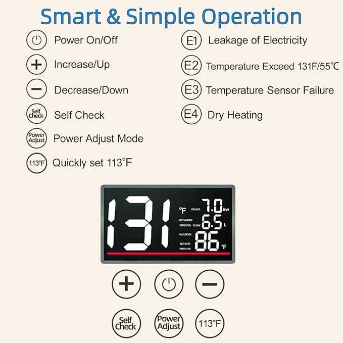 Tankless Water Heater Electric 240V-7000W. Instant Water Heater for Kitchen、Bathroom、Under Sink.On Demand Hot Water Heaters Electric with Digital Display.Continuous Flow Point of Use On Demand Heating