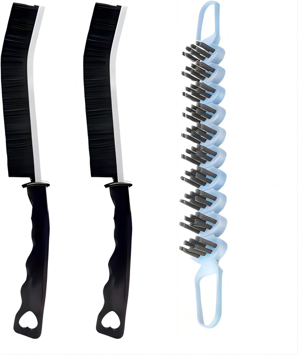 Crevice Cleaning Brush Hard Bristle Grout Brush Scrub Brush Toilet Brush Cleaning Tools Cleaning Supplies for Household Use Bathroom Kitchen 3 Pcs (Black&Blue)