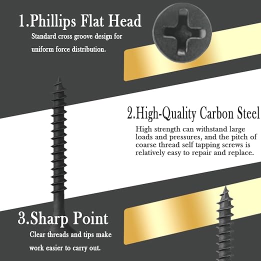 Coarse Thread Drywall Screw, #8 x 2-3/4", Black Phosphate Coated, Bugle Head Phillips Drive, Fast Self Tapping, Sharp Point, Ideal Screw for Drywall Sheetrock, Wood, and More, 35 Pieces