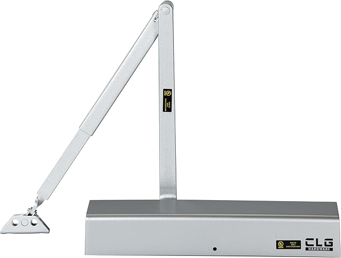 CLG HARDWARE Heavy Duty Commercial Door Closer DC8016 - Slim Line - Surface Mounted, Grade 1- ADA & UL 3 Hour Fire Rated, Adjustable Size 1-6 for Entrances & Aluminum Storefronts - US26D Aluminum
