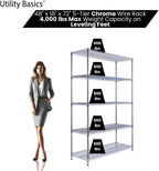 48"x18"x72" Chrome 5-Tier PREMIUM Wire Shelving NSF 4000 LBS MAX CAPACITY Heavy Duty Steel Storage Rack for Warehouses, Garages, Hospitals, Commercial Spaces, & Schools w/PREMIUM WHEELS