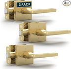 Mega Handles Prime Privacy Door Handle - 3 Pack Interior Reversible Gold Door Handle, Heavy Duty Bed & Bath Door Handles with Privacy Door Lock, Fits All Standard Doors - Satin Brass