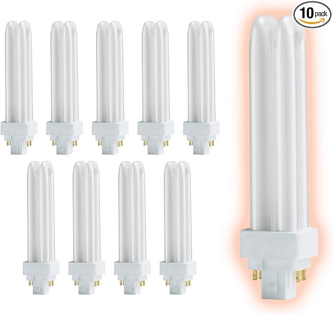 GoodBulb 13 Watt CFL Light Bulbs | 4 Pin G24Q-1 Base 3500K Neutral White | 13W High Output 900 Lumens | Double Tube Compact Fluorescent Light Bulbs Plug-in | 10 Pack