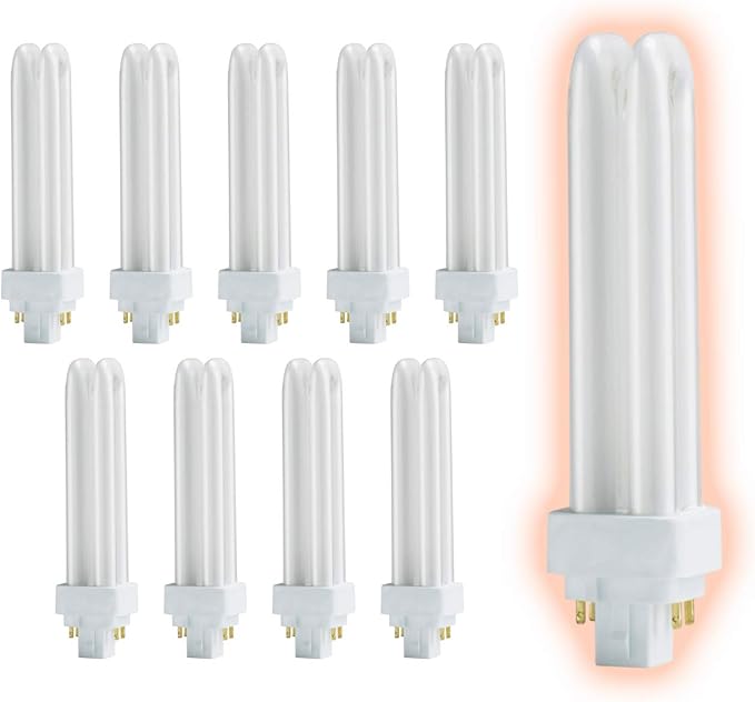 GoodBulb 18 Watt CFL Light Bulbs | 4 Pin G24Q-2 Base 5000K Daylight | 18W High Output 1200 Lumens | Double Tube Compact Fluorescent Light Bulbs Plug-in | Car Dealership Lighting | 10 Pack