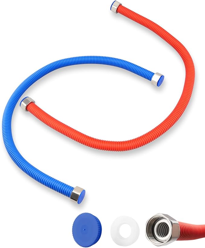 Flexible Stainless Steel Corrugated Water Heater Connector, Hot and Cold Color Water Heater Hose, 1/2" FIP x 1/2" FIP 24" Length