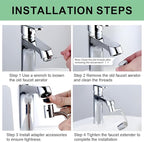 SELLO 1080° Rotating Faucet Extender for Bathroom Sink, Sink Water Faucet Aerator with Brass Extension, Sink Extender with Adjustable Swivel Arm, Fit to Faucet Threads G1/2, 15/16”, and 55/64”