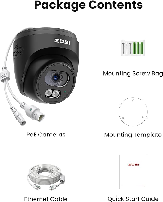 ZOSI C220 4MP 2.5K QHD Add-On PoE IP Camera Outdoor, 1440p Surveillance Outdoor Camera for PoE Security System, 100ft IR Night Vision, AI Human Detection, Two-Way Audio, Only Work with Our NVR