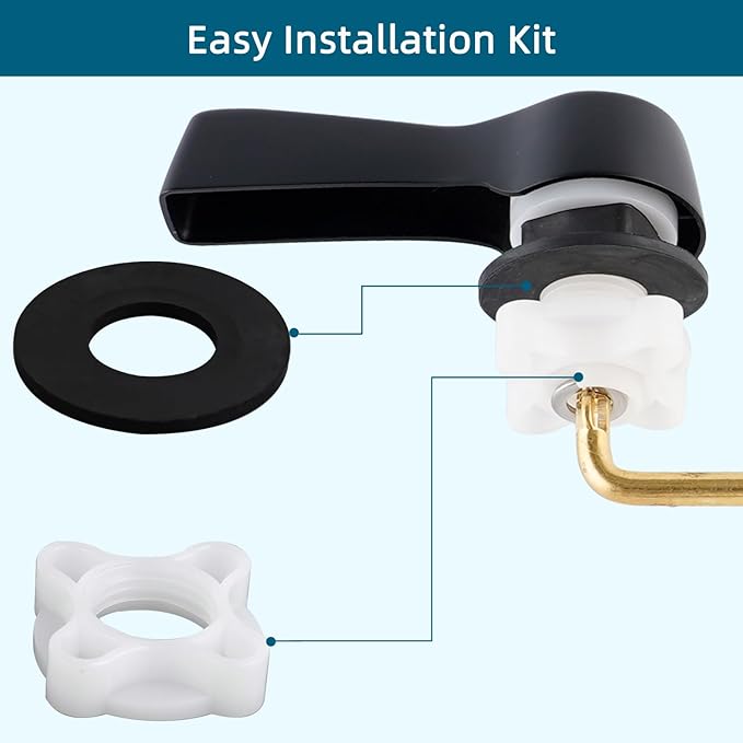 Hygie Rinse 2PCS Black Metal Toilet Handle Lever Flush Replacement, Universal Front Mount Toilet Handle with Stainless Steel Flapper Chains, Toilet Repair Kit