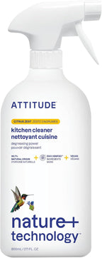 ATTITUDE Kitchen Cleaner Spray, EWG Verified, Powerful Degreaser, Cuts Grease & Grime, Plant-Based & Vegan, Citrus Zest Scent, 27.1 Fl Oz