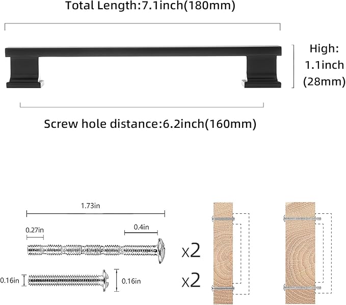 COTYKILEY 10 Pack 6-1/4Inch(160mm) Matte Black Cabinet Handles Black Kitchen Cabinet Pulls Cabinet Door Handles Kitchen Cabinet Hardware