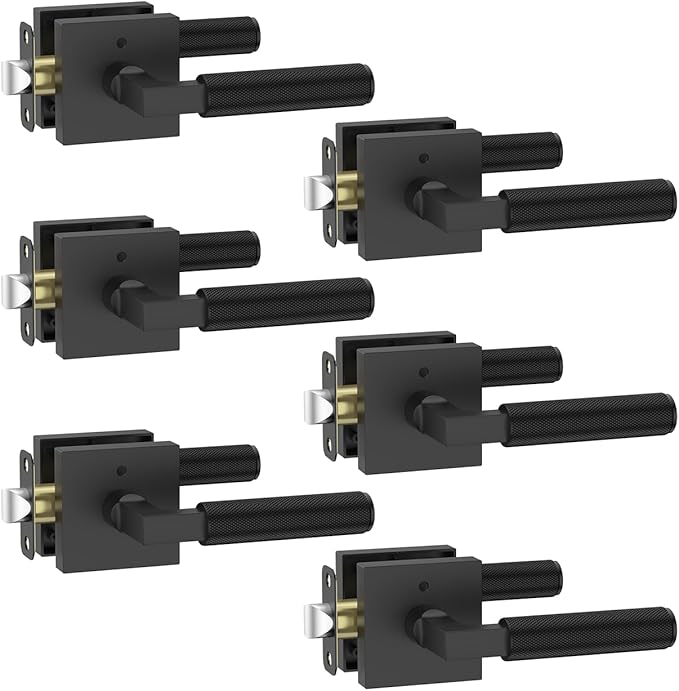 Asidrama 6 Pack Black Privacy Door Handles, Door Lever with Door Knobs Indoor for Bedroom or Bathroom, Heavy Duty Door Handles Interior with Locks for Left Right Sided Doors