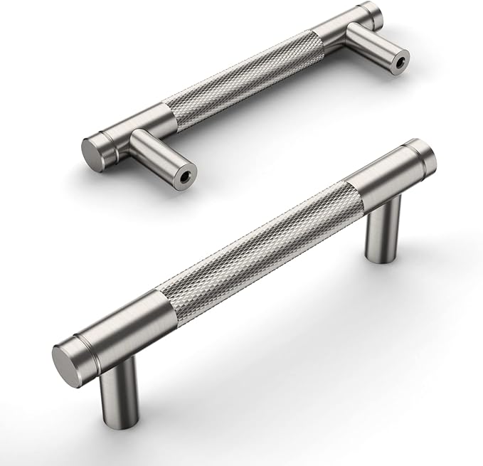 Amerdeco 10 Pack Brushed Satin Nickel Knurled Cabinet Pulls 3.75 Inch Center to Center Kitchen Cabinet Handles for Drawer Dresser, Cupboard and Wardrobe ZH0031