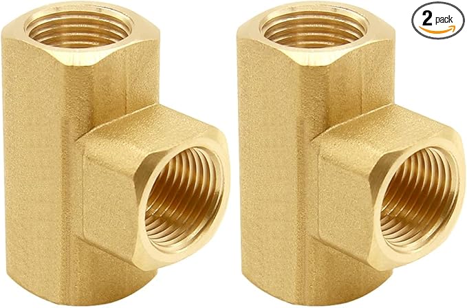 2PCS 3/8 Inch Brass Tee Pipe Fitting 3/8" NPT Female x 3/8" NPT Female x 3/8" NPT Female for Water/Oil/Gas