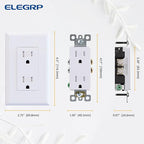 ELEGRP Decorator Wall Receptacle Outlet, Tamper Resistant 15A 125V Standard Electrical Wall Outlet, Residential Grade, Self-grounding, with Screwless Wall Plate, UL (10 Pack, Glossy White)