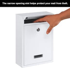 KYODOLED Key Lock MailBoxes for Outside, Locking Wall Mount Mailbox, Security Key Drop Box for Letters Newspapers, Cards, 12.4H x 8.54L x 3.35W Inches, White