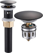 Vessel Sink Drain, Bathroom Faucet Vessel Sink Pop Up Drain Stopper, Built-in Anti-Clogging Strainer, with Overflow Matt Black, Fits Standard American Drain Hole(1-1/2" to 1-3/4") RWF083P