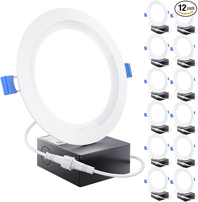 Sunco 12 Pack 6 Inch LED Recessed Light, Ceiling Canless Recessed Lights, Baffle Trim Ultra Thin, 850 LM, 14W, 6000K Daylight Deluxe, Dimmable, Wafer Thin with Junction Box.