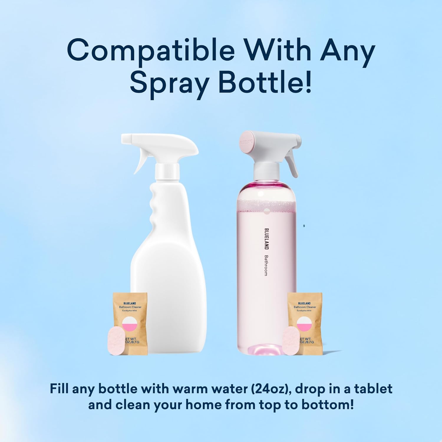 BLUELAND Bathroom Cleaner, 10-Pack Refill, Eucalyptus Mint Scent, Eco-Friendly Cleaning Supplies, 10x 24 Fl oz