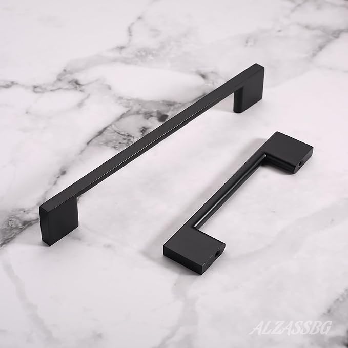 Alzassbg 10 Pack Matte Black Cabinet Pulls, 5 Inch(128mm) Hole Centers Rectangle Cabinet Handles Kitchen Pulls for Drawers and Cabinets AL3051MB